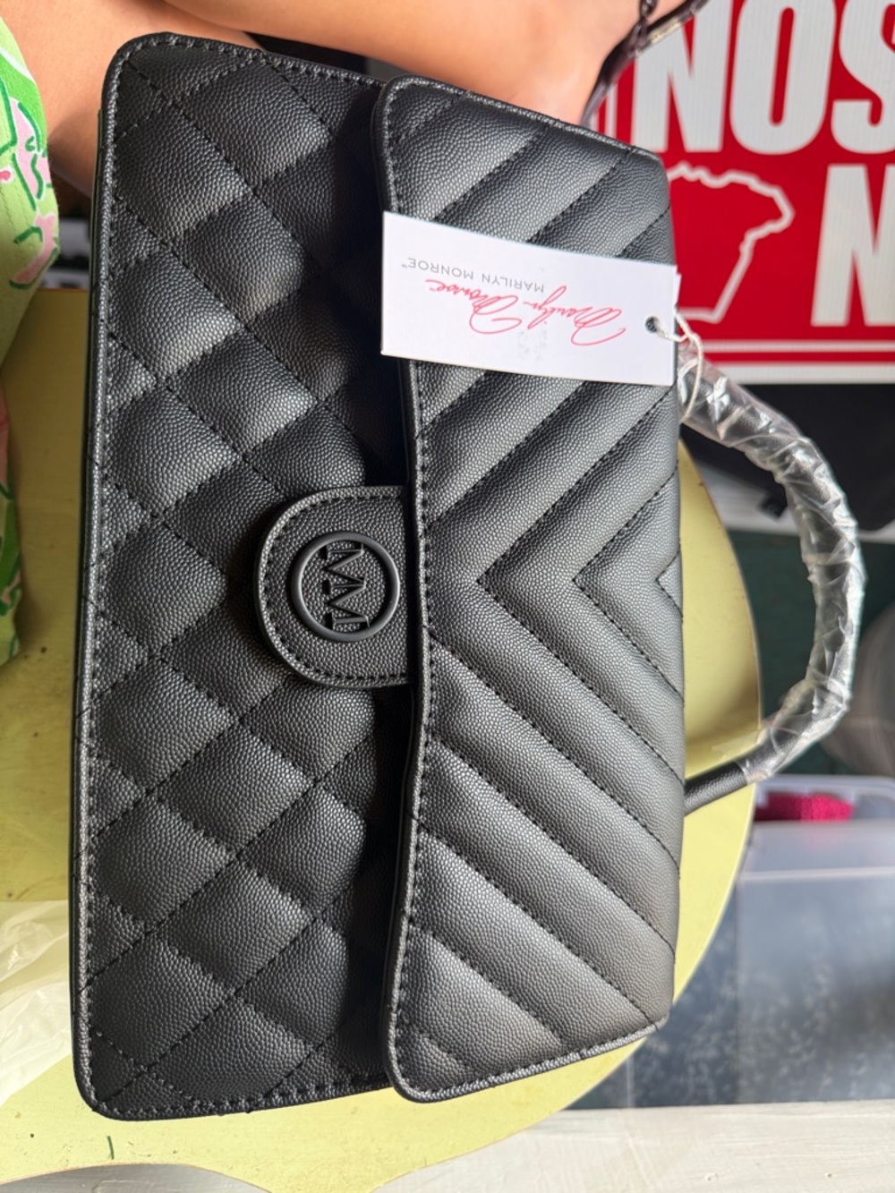 Marilyn Monroe Black Quilted Satchel with Top Handle